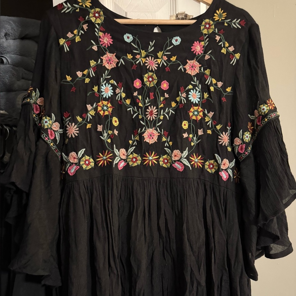 Umgee Black Dress with Vibrant Floral Embroidery
